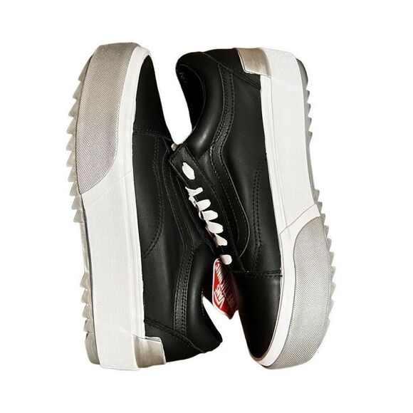 Vans Old Skool Stacked Shiny black leather platform sneaker - Picture 1 of 8